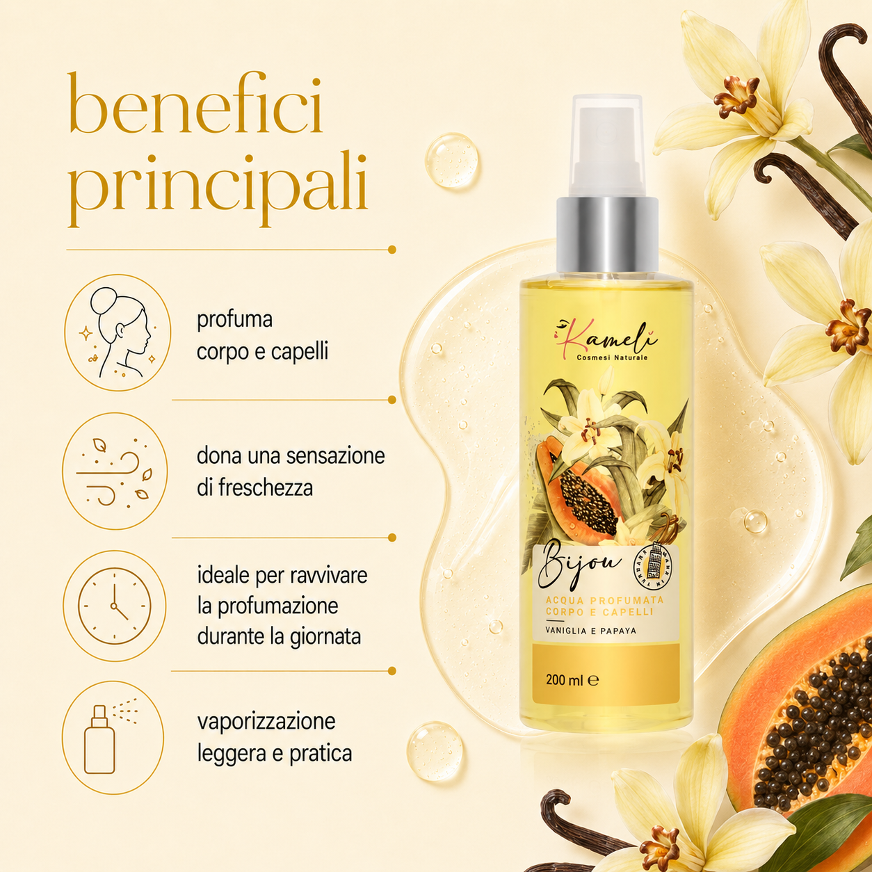 Kamelì - Bijou Acqua Profumata Corpo e Capelli Vaniglia e Papaya - immagine 2
