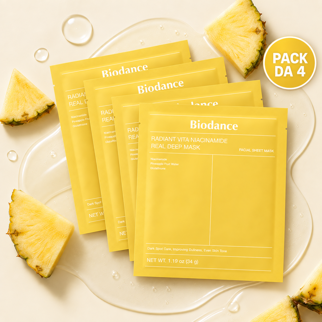 Biodance – Radiant Vita Niacinamide Real Deep Mask (pack da 4 maschere)