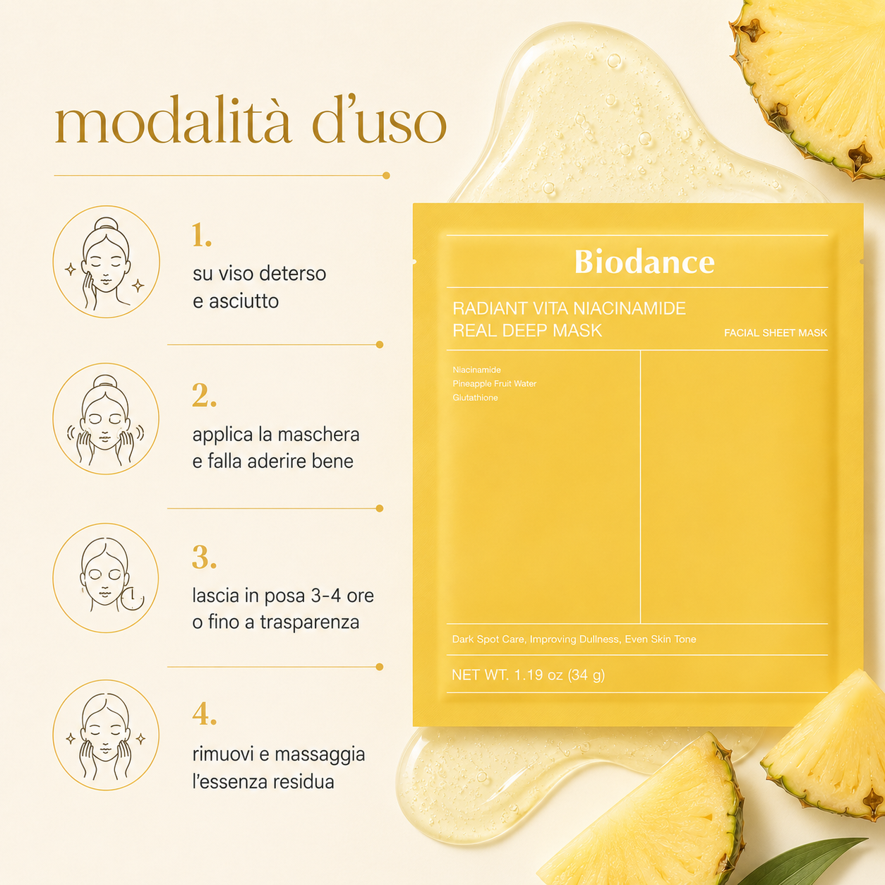 Biodance – Radiant Vita Niacinamide Real Deep Mask (pack da 4 maschere) - immagine 3