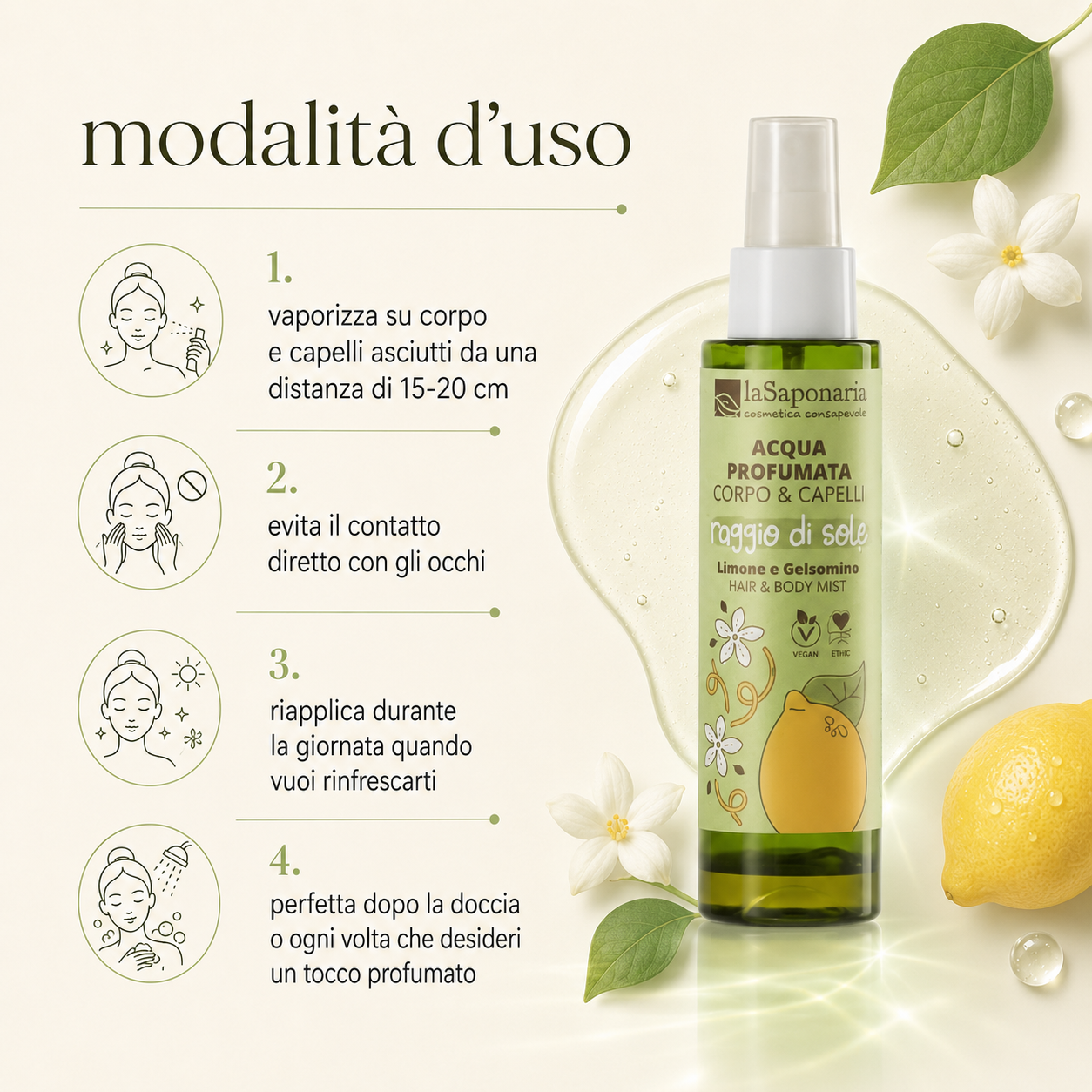 La Saponaria – Raggio di Sole-Acqua Profumata Corpo e Capelli - immagine 3