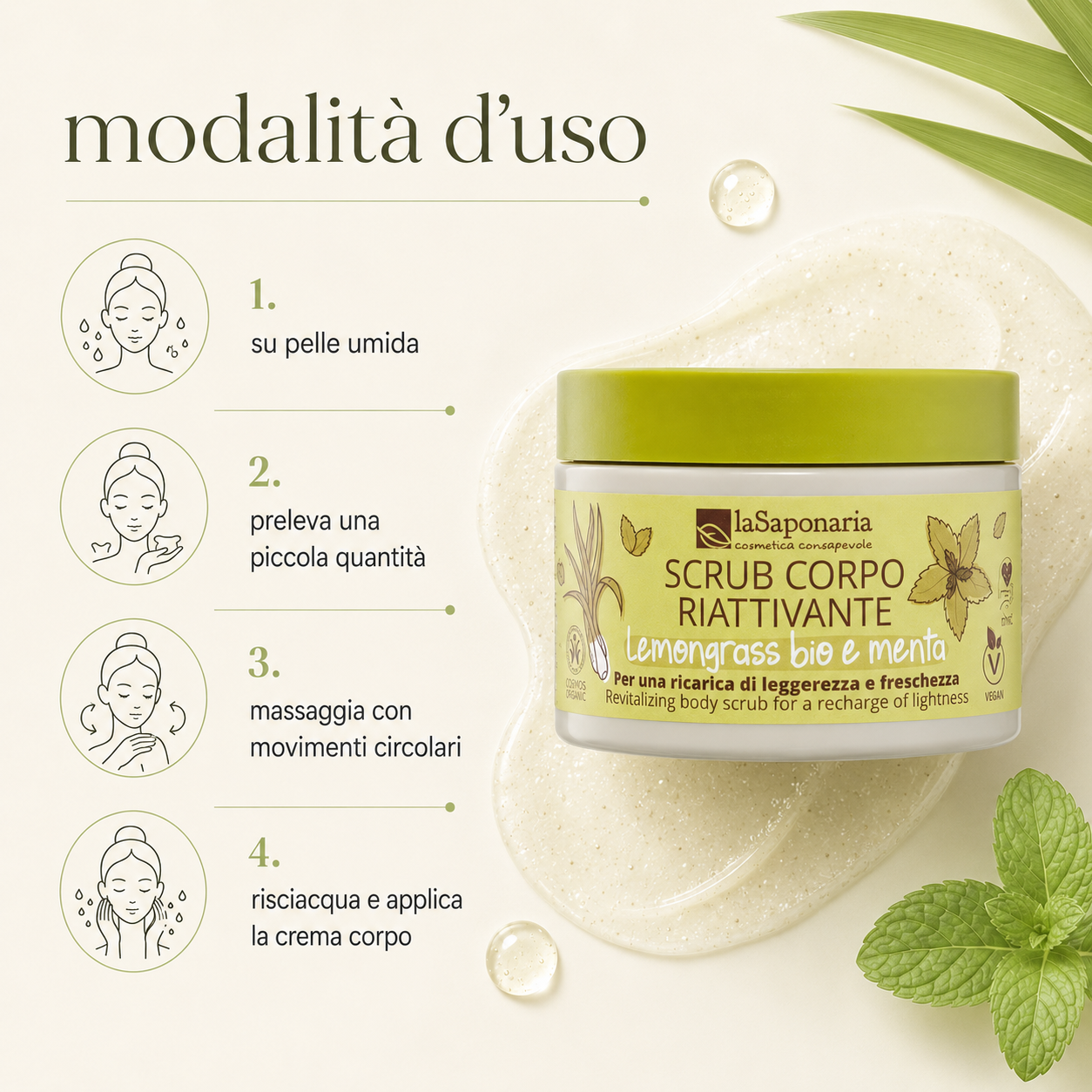 La Saponaria – Scrub Corpo Riattivante - Lemongrass Bio e Menta - immagine 3