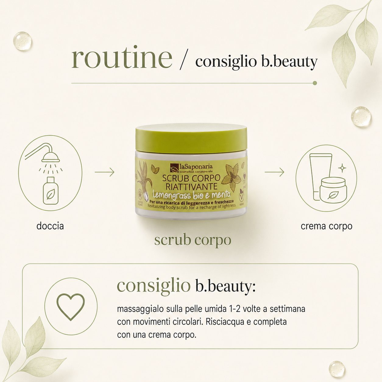 La Saponaria – Scrub Corpo Riattivante - Lemongrass Bio e Menta - immagine 4