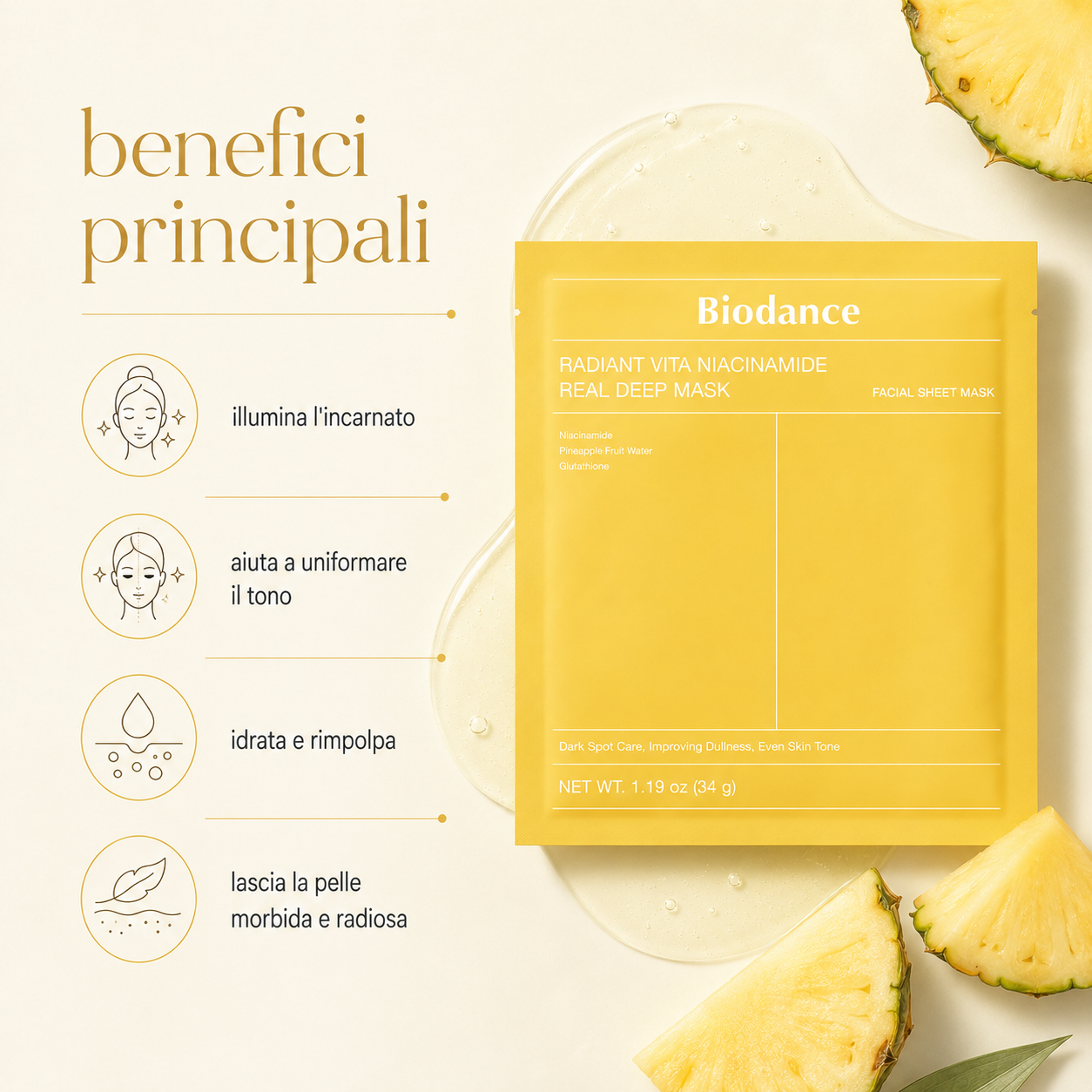 Biodance – Radiant Vita Niacinamide Real Deep Mask (pack da 4 maschere) - immagine 2