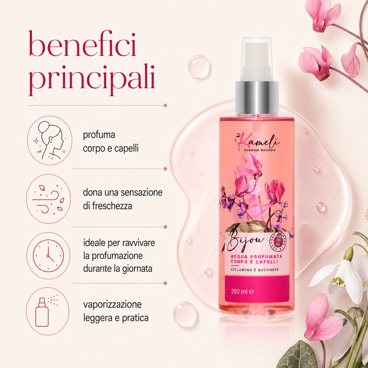 Kamelì - Bijou Acqua Profumata Corpo e Capelli Ciclamino e Bucaneve - immagine 2
