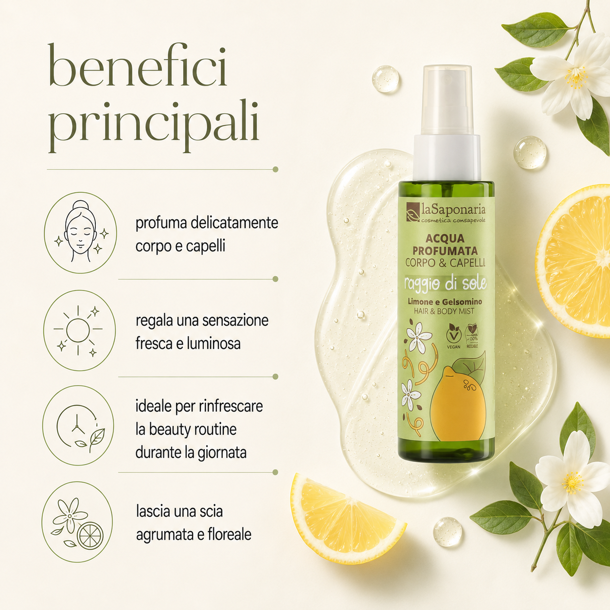 La Saponaria – Raggio di Sole-Acqua Profumata Corpo e Capelli - immagine 2